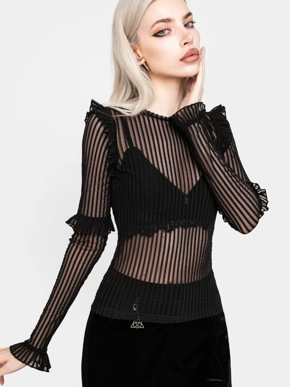 Disturbia Mourning Ruffle Top US4